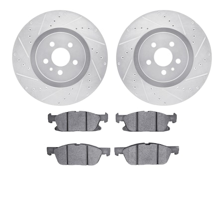7302-55010, Rotors-Drilled And Slotted-Silver With 3000 Series Ceramic Brake Pads, Zinc Coated